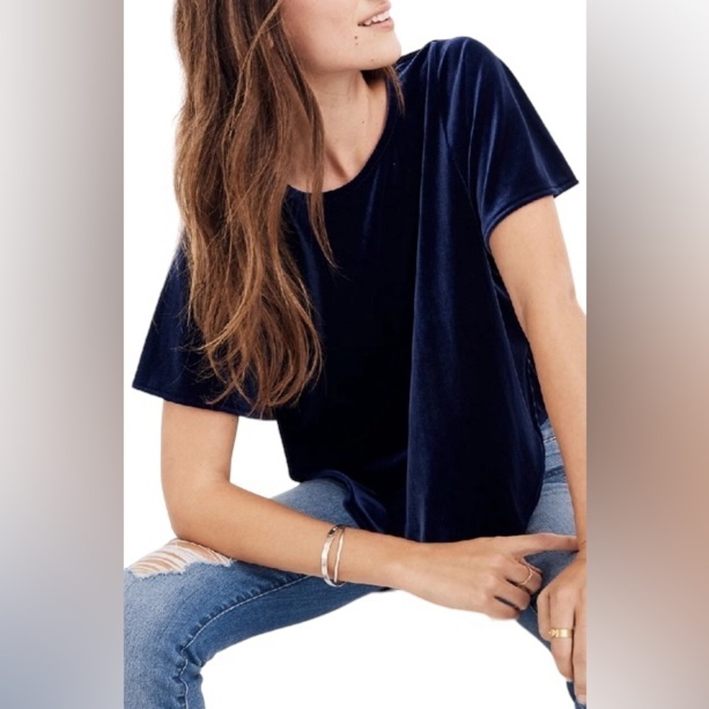 Madewell Navy Velvet Butterfly Top Size Extra Small